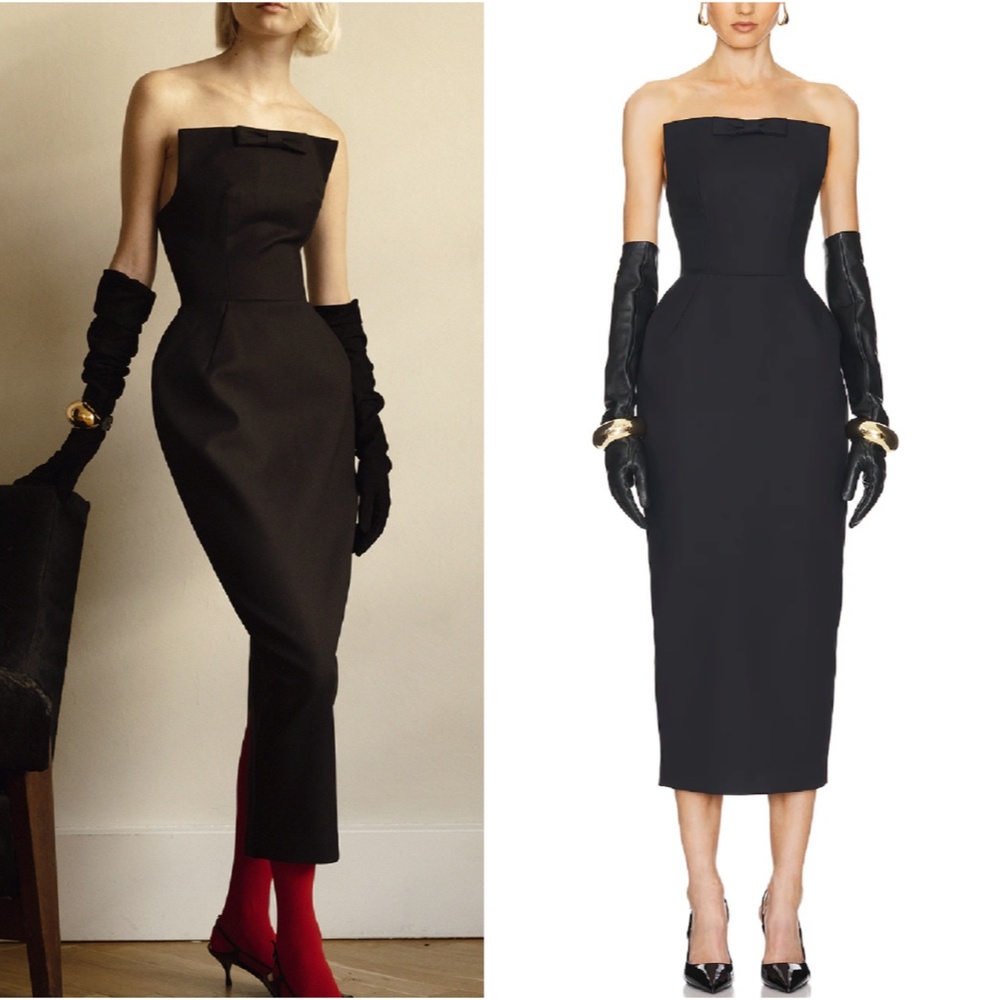 BEST Helsa The S Curve Midi Dress With Bow SzL Large Black Cocktail Holiday